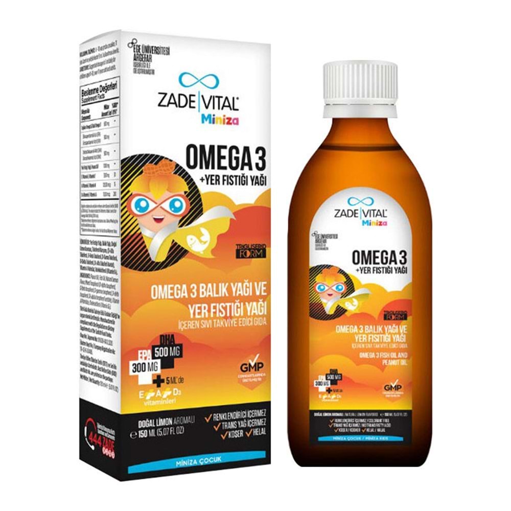 ZADE VİTAL MİNİZA OMEGA 3 BALIK YAĞI + YER FISTIĞI YAĞI 150 ML