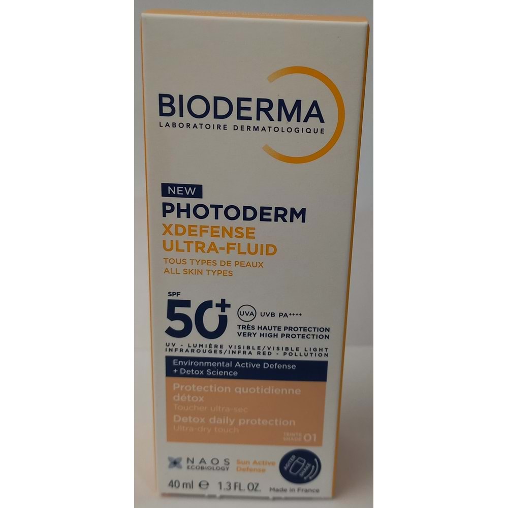 BİODERMA XDEFENCE ULTRA FLUID SPF50+ GÜNEŞ KREMİ 40 ML TÜM CİLTLER RENKLİ NO:1