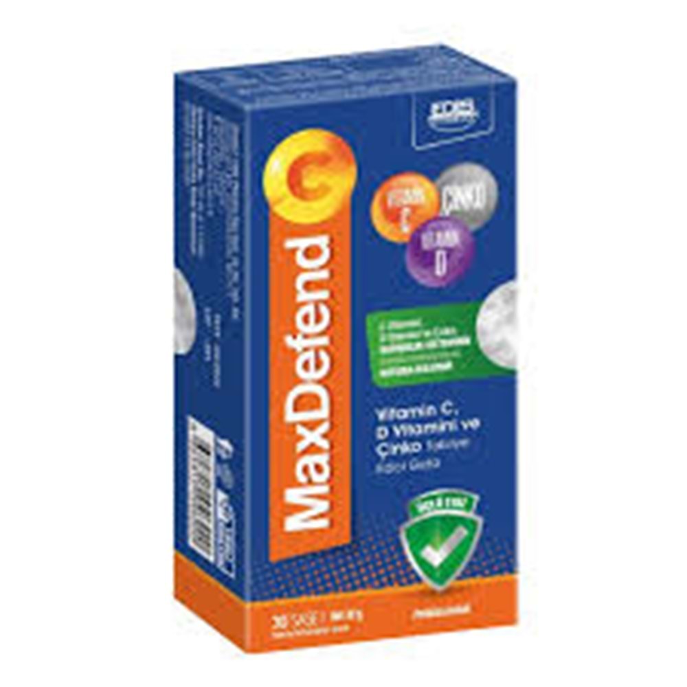 MAXDEFEND VİT.C & VİT.D VE ÇİNKO İÇEREN TAKVİYE EDİCİ GIDA 30 SAŞE