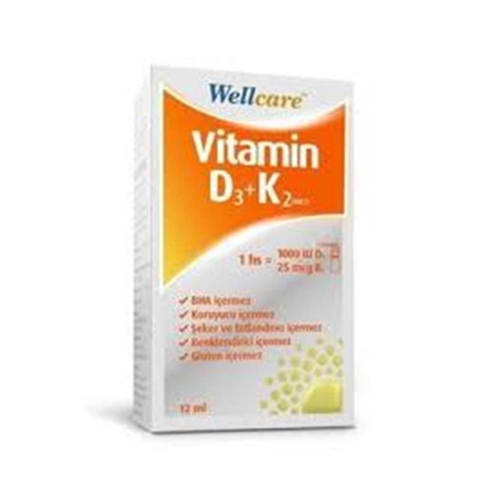WELLCARE VİTAMİN D3 + K2 25 MCG 1000 IU 12 ML