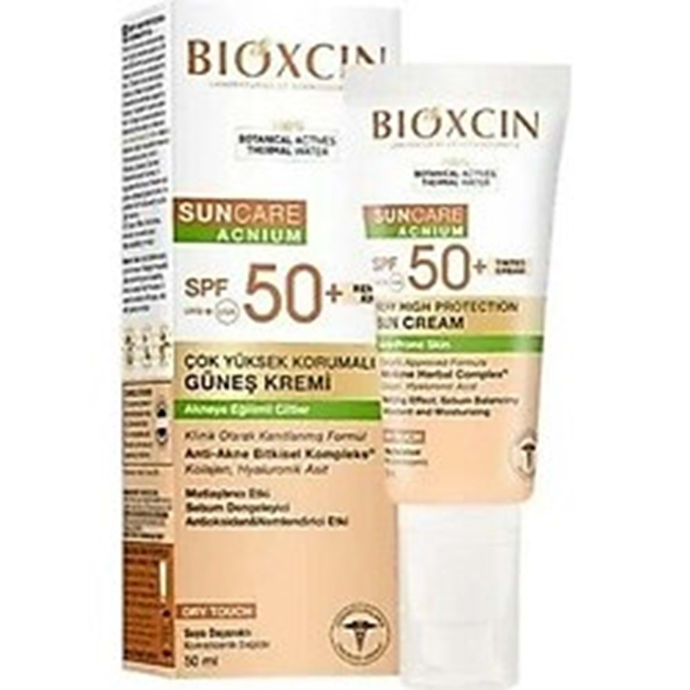 BİOXCIN GÜNEŞ KREMİ SUN CARE SPF50+ACNIUM DRY TOUCH(AKNEYE EĞİMLİ CİLTLER İÇİN ) 50 ML ( RENKLİ )