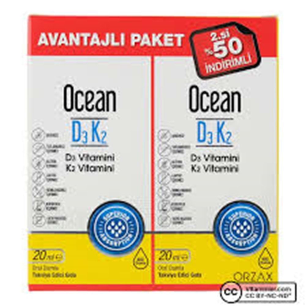 OCEAN D3 K2 20 ML ORAL DAMLA 2. Sİ % 50 İNDİRİMLİ PAKET