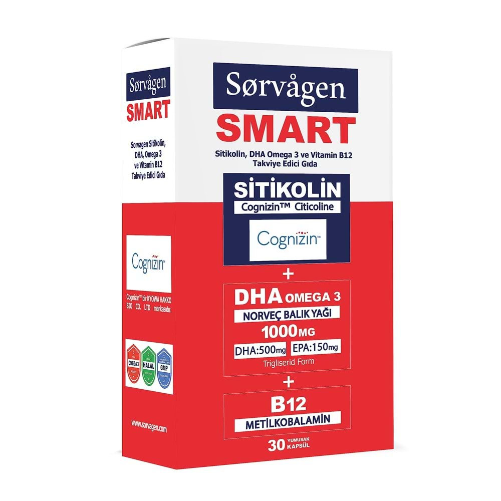 SORVAGEN SMART SİTİKOLİN DHA OMEGA 3 VE B12 30 KAPSÜL