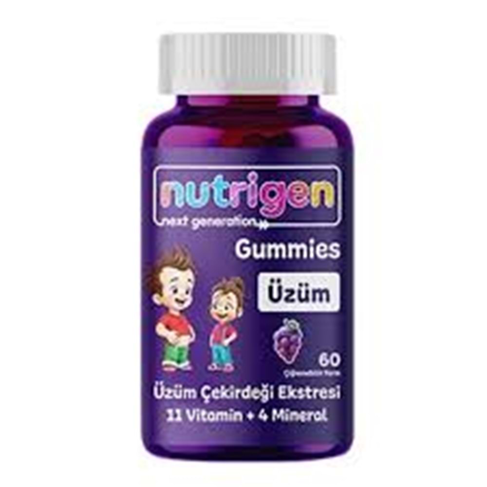 NUTRİGEN GUMMİES ÜZÜM ÇEKİRDEĞİ EKSTRESİ 11 VİTAMİN + 4 MİNERAL 60 ÇİĞNENEBİLİR JELİBON
