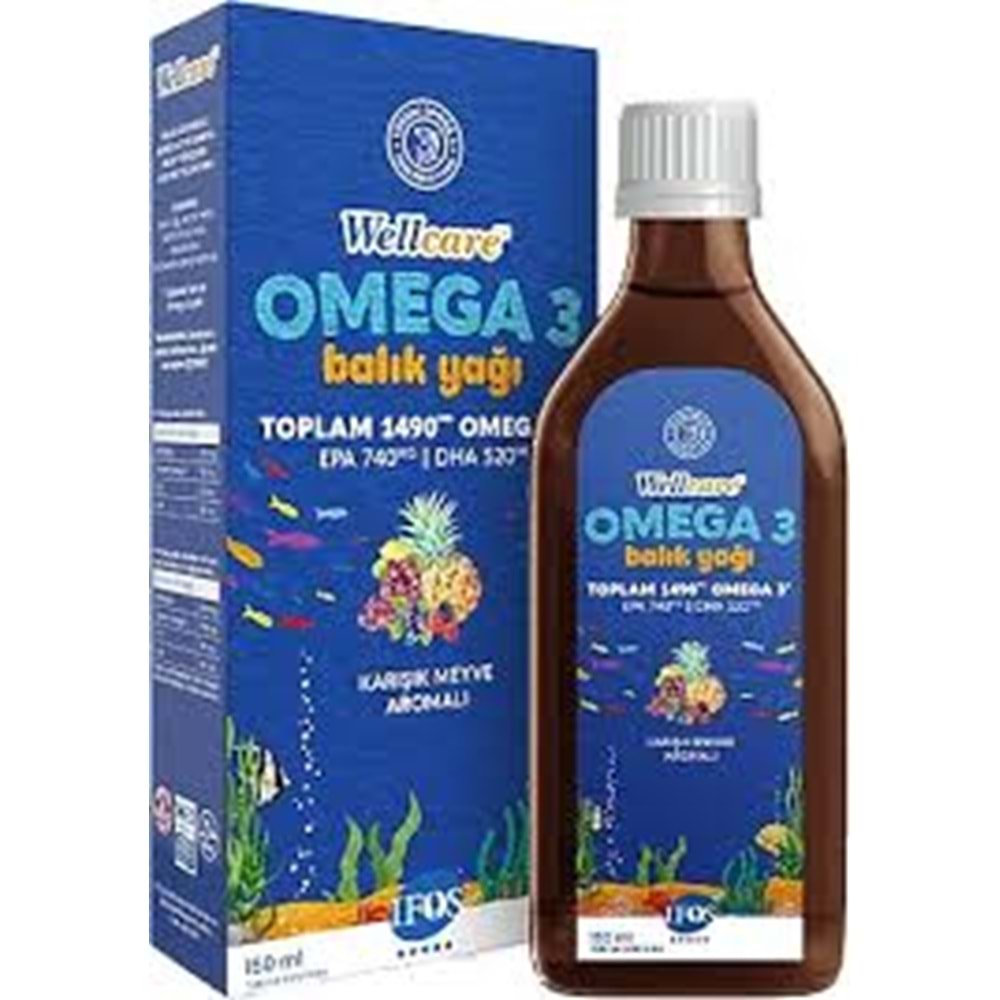 WELLCARE OMEGA 3 FİSH OİL KARIŞIK MEYVE AROMALI BALIK YAĞI 150 ML