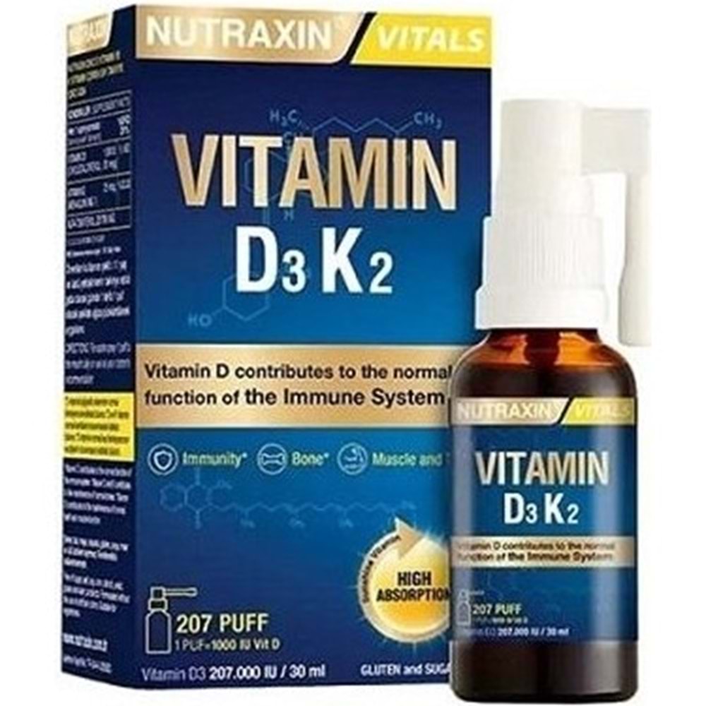 NUTRAXIN VİTAMİN D3K2 SPREY 30 ML