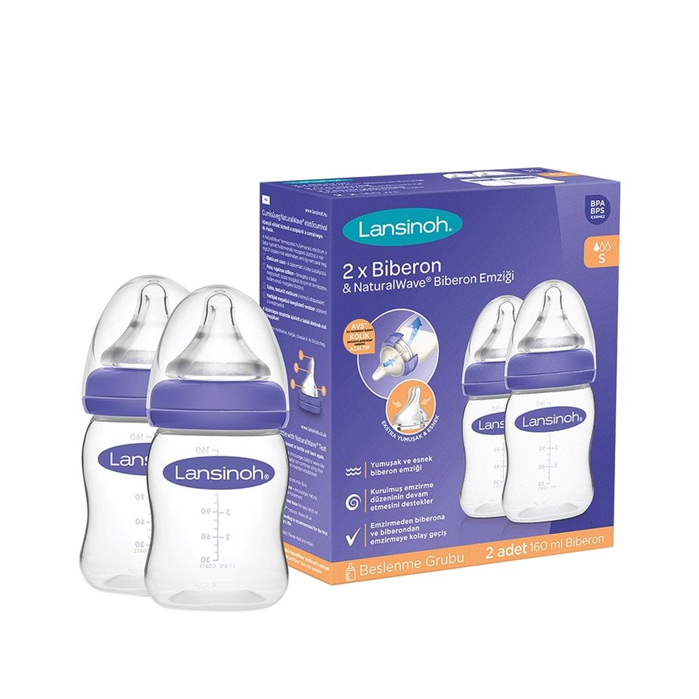 LANSİNOH NATURAL WAVE 2Lİ PP BİBERON 160 ML 1M+S