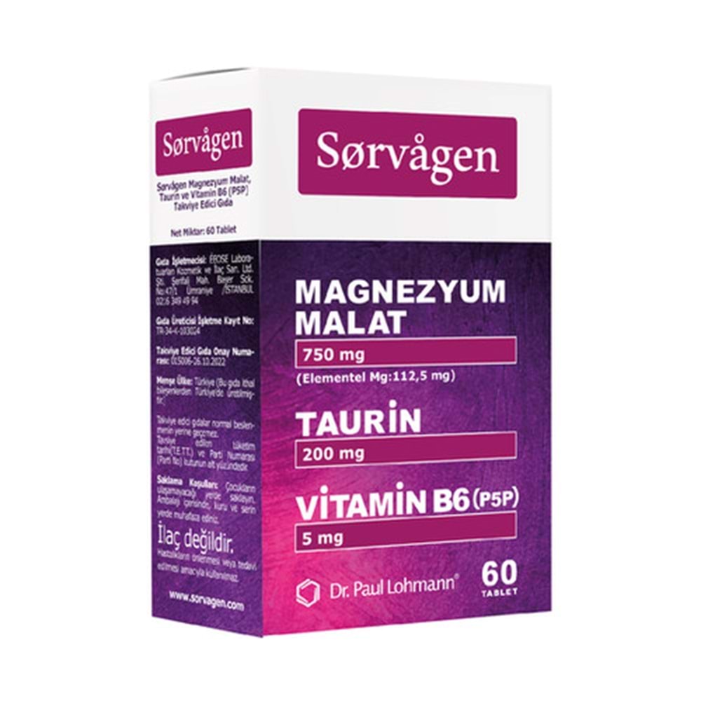 SORVAGEN MAGNEZYUM MALAT TAURINE VİTAMİN B6 60 TABLET 1748