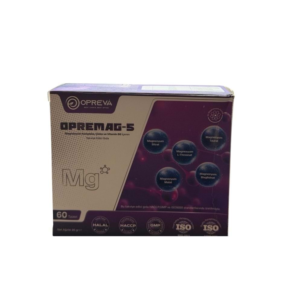 OPREMAG-5 MAGNEZYUM SİTAR & MAG.MALAT & MAG.TAURAT 60 TABLET ( OPREVA )3453