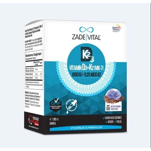 ZADE VİTAL D3K2 DAMLA 1000 UI 20 ML