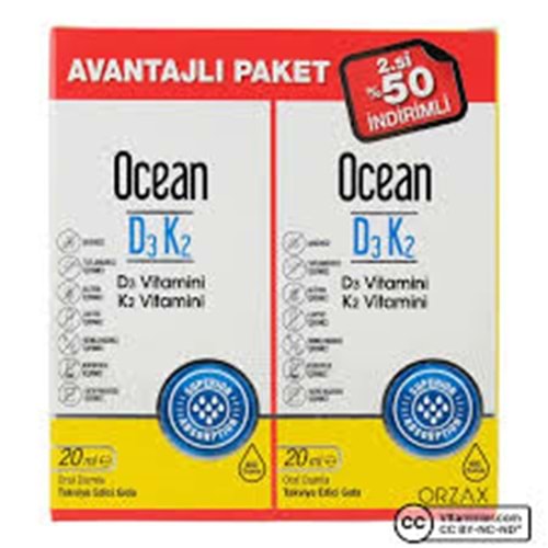 OCEAN D3 K2 20 ML ORAL DAMLA 2. Sİ % 50 İNDİRİMLİ PAKET