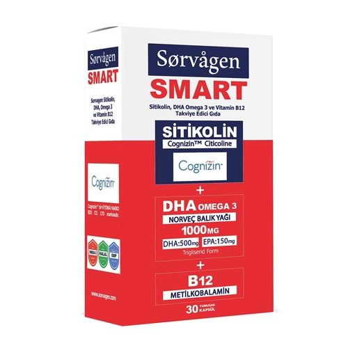 SORVAGEN SMART SİTİKOLİN DHA OMEGA 3 VE B12 30 KAPSÜL