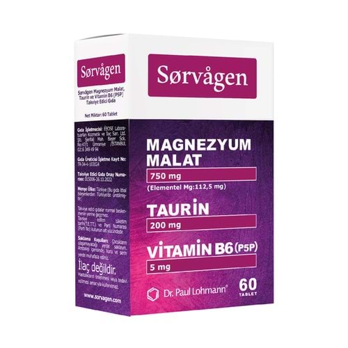 SORVAGEN MAGNEZYUM MALAT TAURINE VİTAMİN B6 60 TABLET 1748