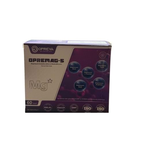 OPREMAG-5 MAGNEZYUM SİTAR & MAG.MALAT & MAG.TAURAT 60 TABLET ( OPREVA )3453
