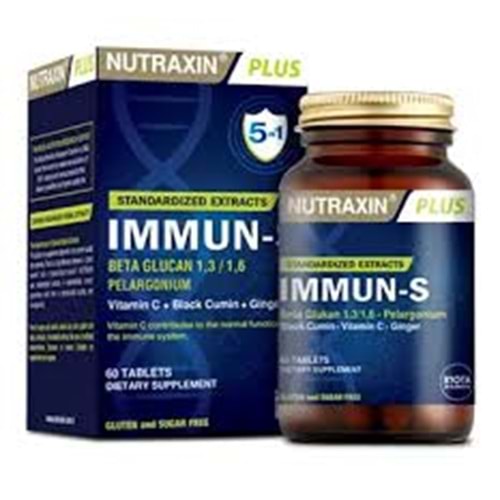 NUTRAXIN IMMUN-S 60 TABLET BETA GLUKAN AFRİKA SARDUNYASI ÇÖREK OTU ZENC VİT. C 7067