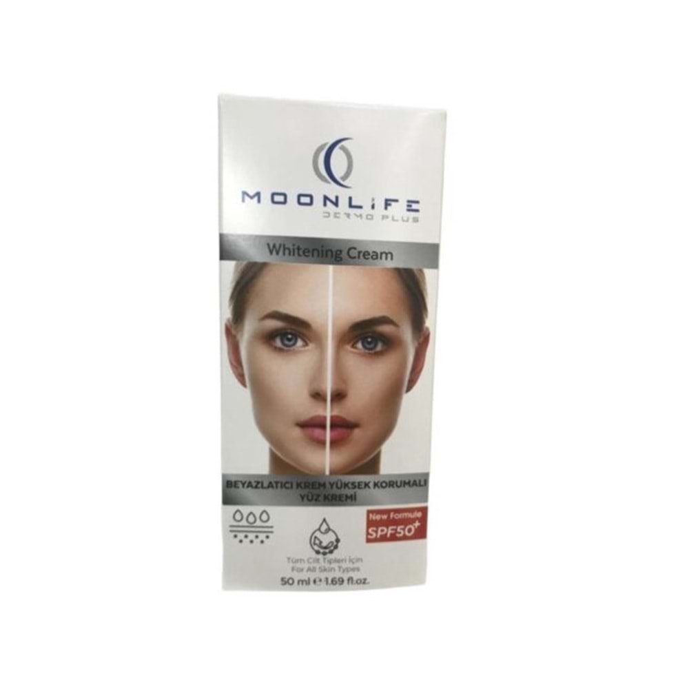 MOON LİFE DERMO PLUS GÜNEŞ KORUYUCU BEYAZLATICI BAKIM KREMİ SPF50+ 50 ML 9218
