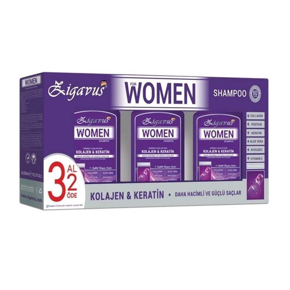 ZİGAVUS WOMEN COLLAGEN KERATİN ŞAMPUAN 3AL 2 ÖDE