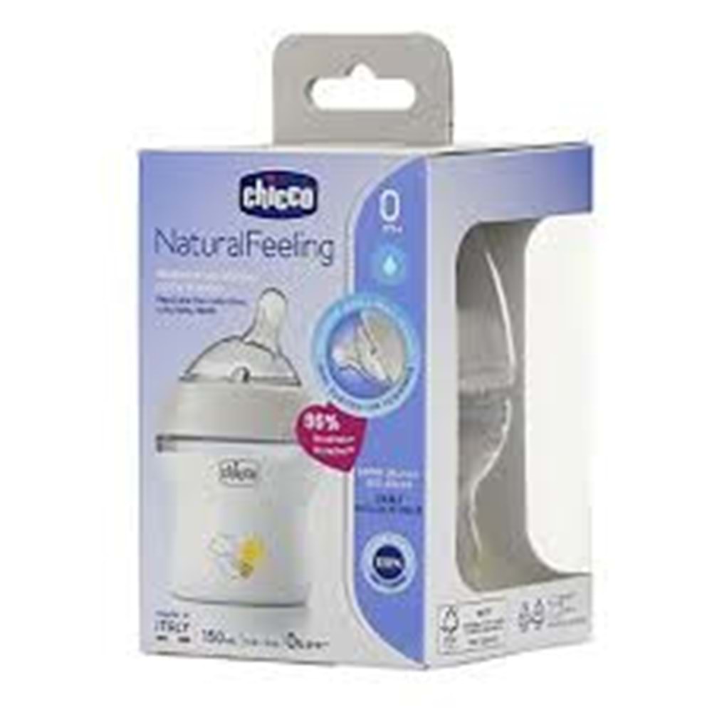CHİCCO NATURAL FEELİNG GENİŞ AĞZLI EĞİMLİ 150 ML BİBERON 0+M